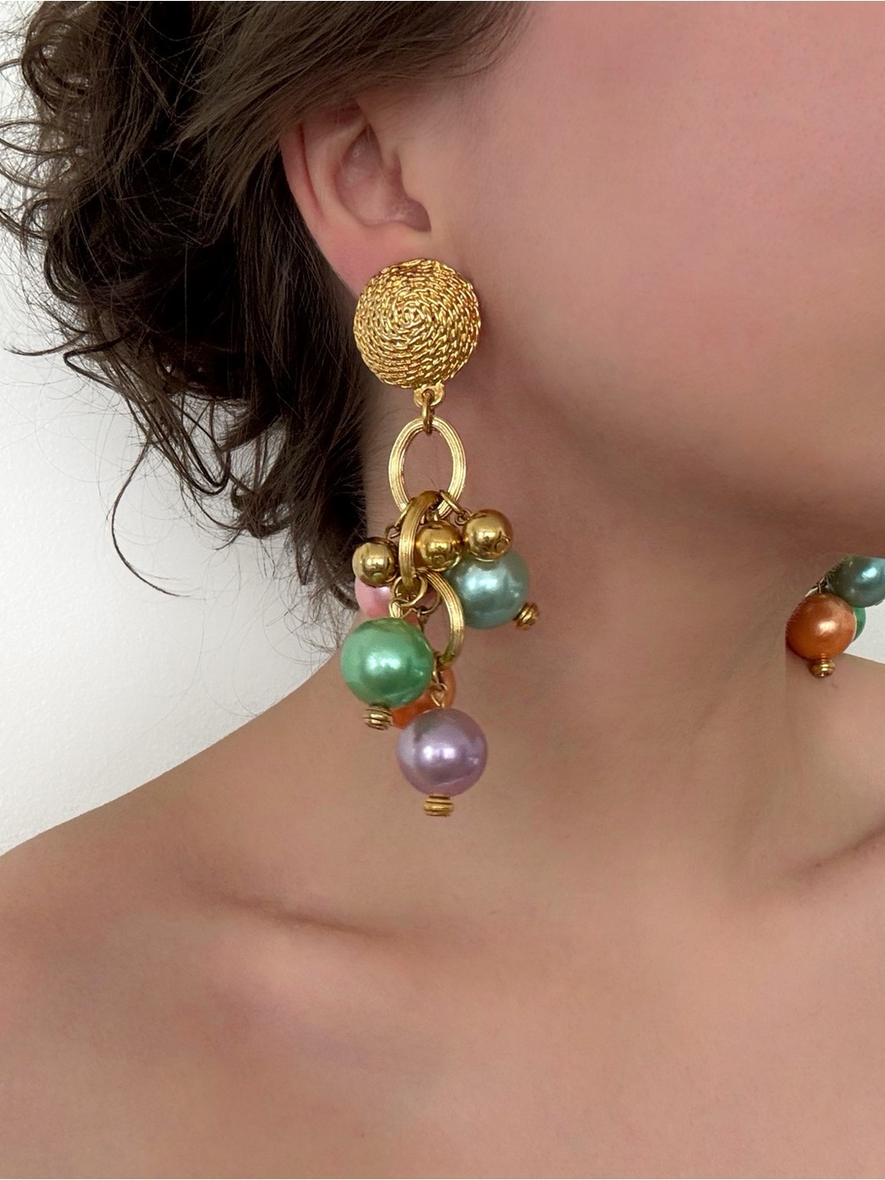 Vintage 80s/90s Pastel Cluster Dangle Earrings